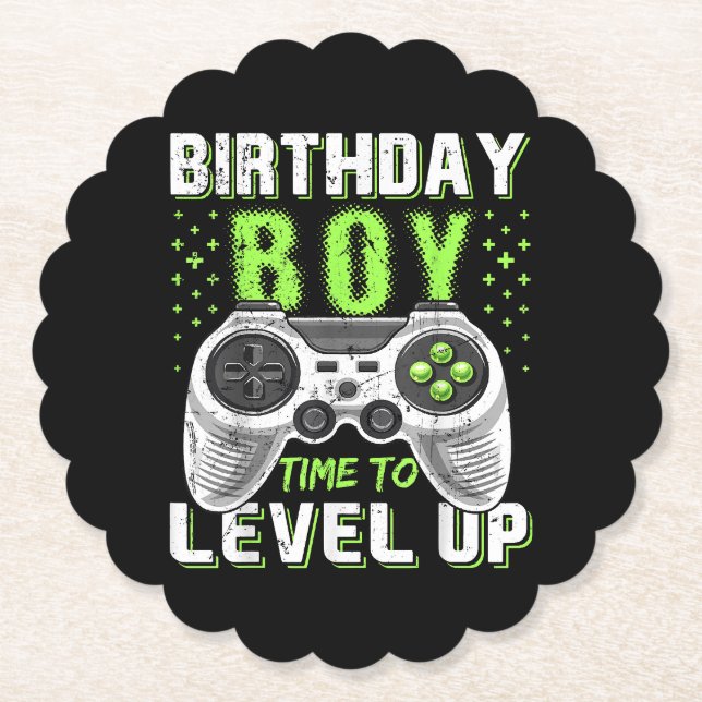 Level Up Birthday Boy Video Game Paper Coaster (Front)