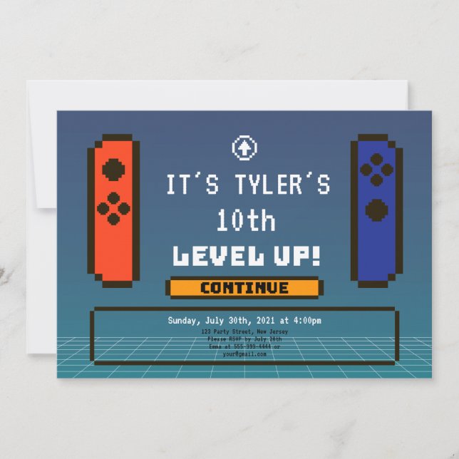 Level Up Birthday Invitation Video Games (Front)