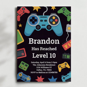 Level Up Boys Gamer 10th Birthday Party Invitation