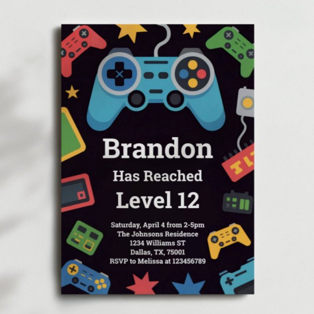 Level Up Boys Gamer Birthday Party Invitation (Creator Uploaded)