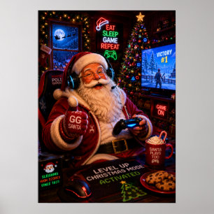 Level Up Christmas Mode Activated Gamer Santa Post Poster