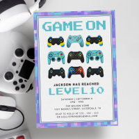 Level Up Colourful Pixels Video Game Boy Birthday
