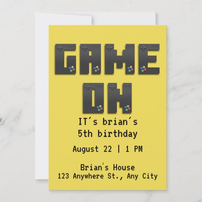 Level Up! Epic Video Game Birthday Invitation (Front)