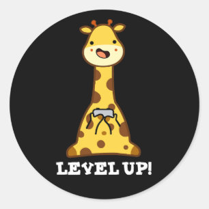 Level Up Funny Giraffe Pun Dark BG Classic Round Sticker
