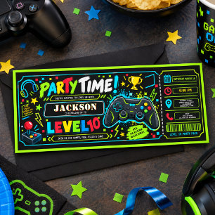 Level Up Gamer 10th Birthday Boy Party Ticket Invitation