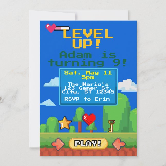 Level Up gamer birthday party Invitation (Front)