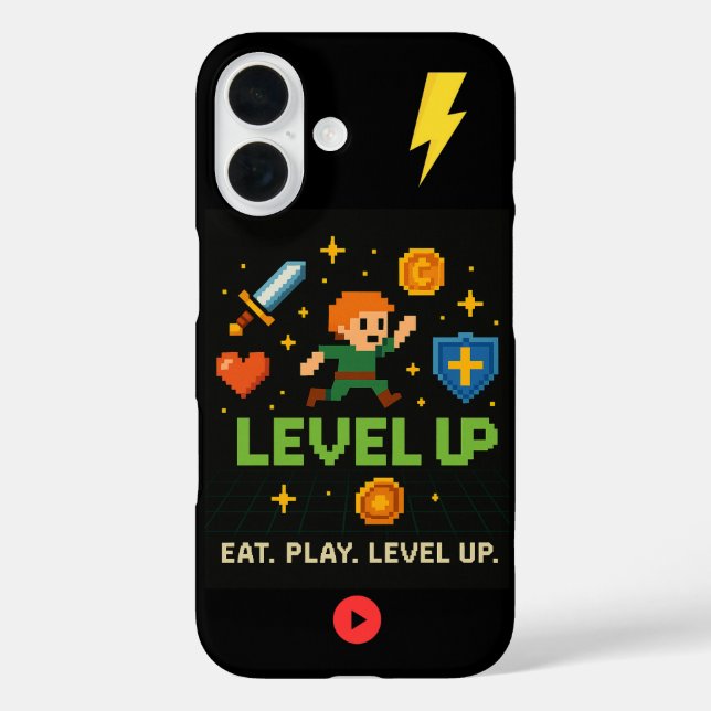 Level Up Gamer iPhone 16 Case – Pixel Retro Style (Back)