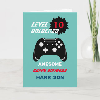 Level Up Gamer Kids Personalised Age Birthday Card
