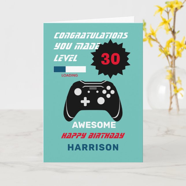 Level Up Gamer Personalised Age Happy Birthday Card (Yellow Flower)
