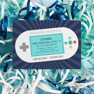 Level Up   Gamer Theme Kids Birthday Party Invitation