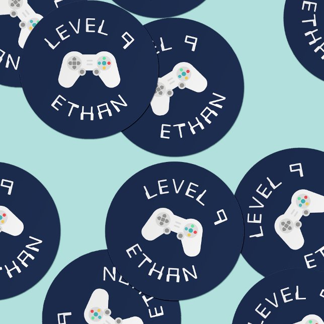 Level Up | Gamer Theme Personalised Birthday Classic Round Sticker (Creator Uploaded)