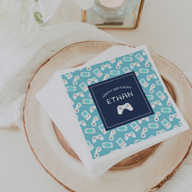 Level Up | Gamer Theme Personalised Birthday Napkin (Creator Uploaded)