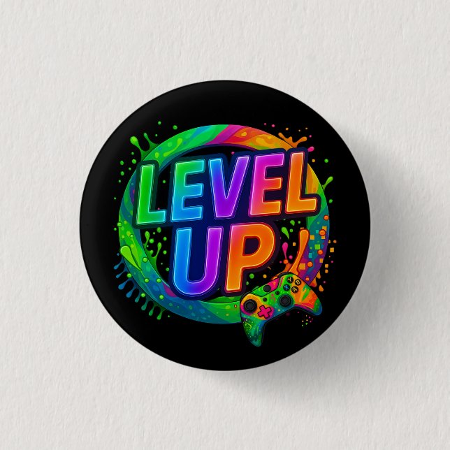 Level Up,  Gamer themed button (Front)