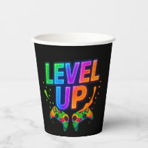 Level Up, Gamer themed custom photo paper cups