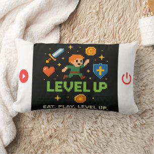 Level Up Gamer Throw Pillow – Pixel Retro Decor