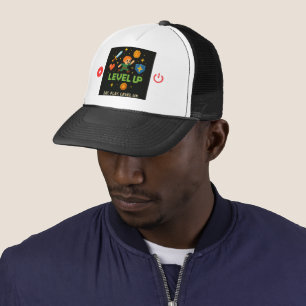 Level Up Gamer Trucker Hat – Pixel Retro Style