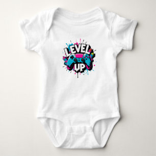 LEVEL UP – Graffiti Gaming Poster on White Baby Bodysuit