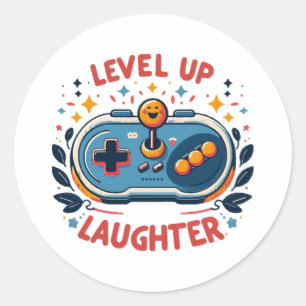 level up laughter classic round sticker