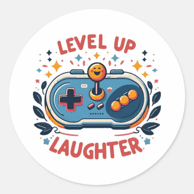 level up laughter classic round sticker (Front)