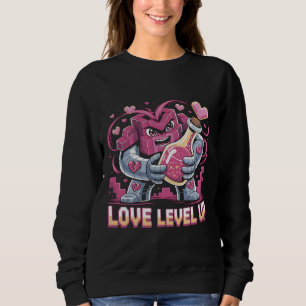 Level Up Love Voxel Pink Robot Heart Potion Retro  Sweatshirt