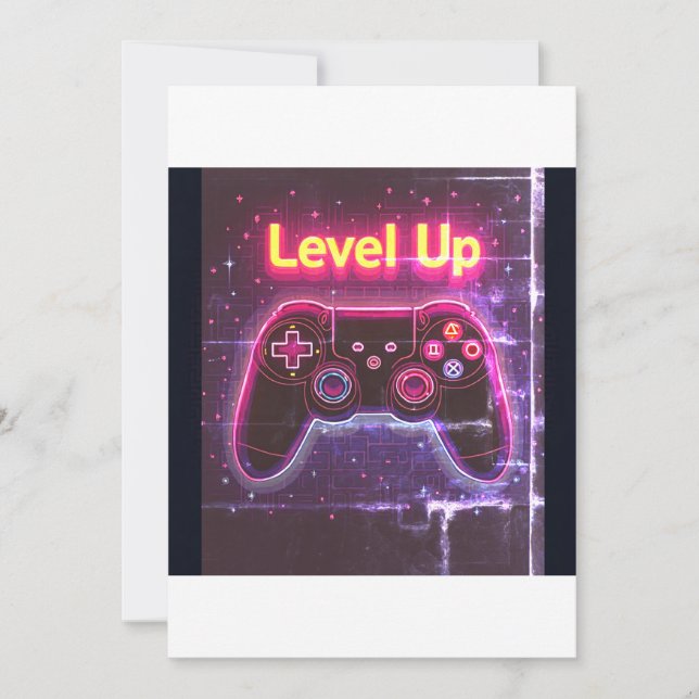 Level Up Neon Gamer Controller – Retro Pixel Art T Invitation (Front)