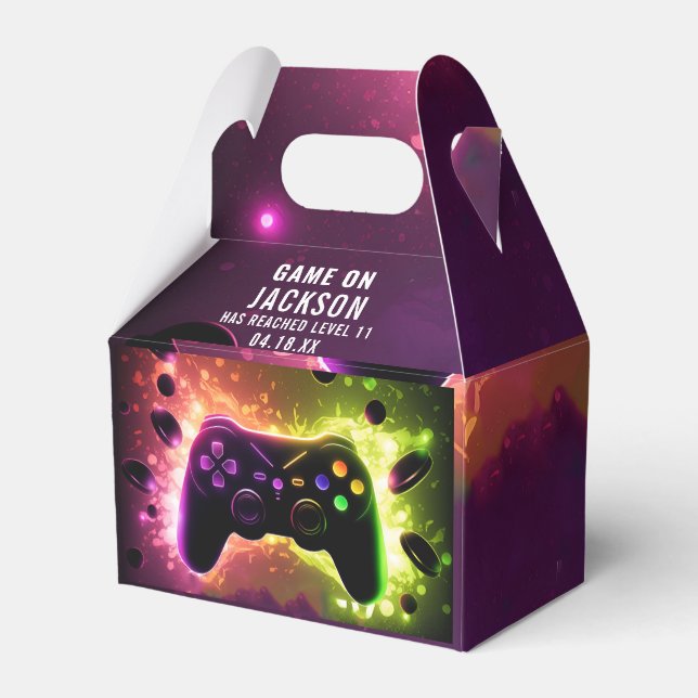 Level Up! Neon Video Game Birthday Party Favour Box (Back Side)