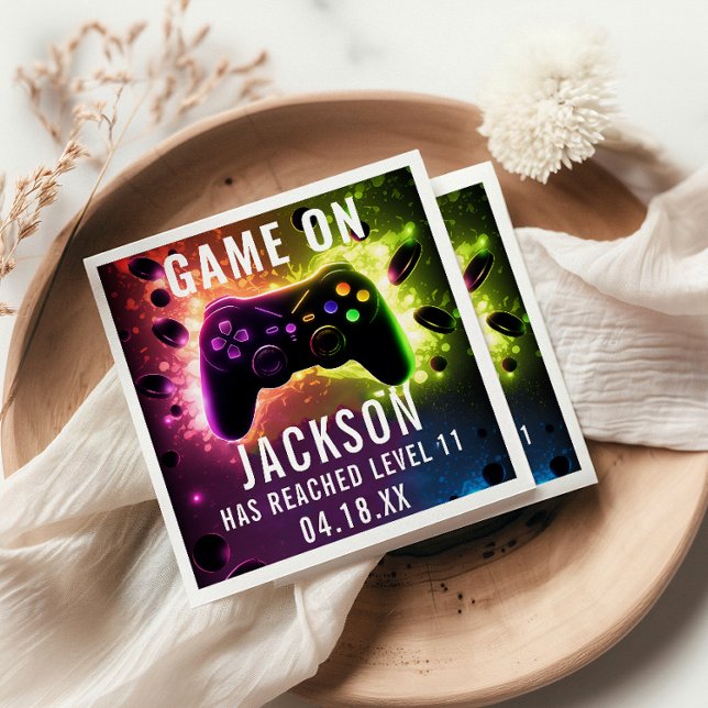  Level Up! Neon Video Game Birthday Party Napkin (Creator Uploaded)