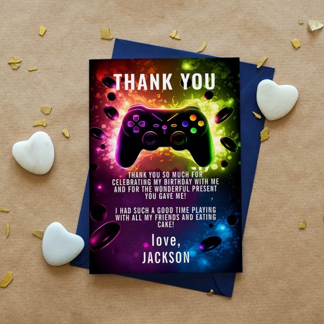 Level Up! Neon Video Game Birthday Party Thank You Card (Creator Uploaded)