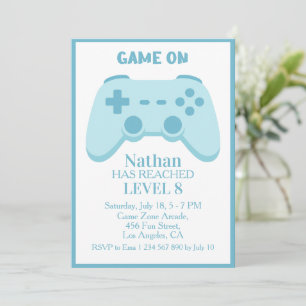 Level Up Party   Video Game 8th Boy Birthday  Invitation