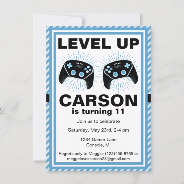 Level Up Personalised Gamer Pizza Party Birthday Invitation (Front)