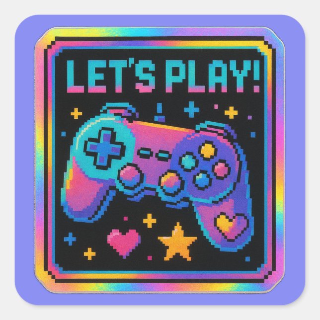 LEVEL UP Pixel Art Gamer Badge Square Sticker (Front)
