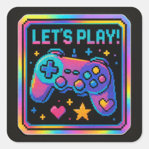 LEVEL UP Pixel Art Gamer Badge Square Sticker
