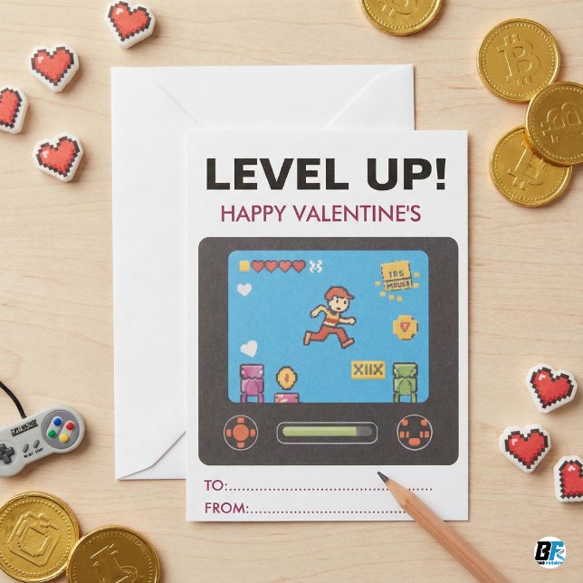Level Up Retro Video Game Pixel Art Boys Classroom Card (Creator Uploaded)