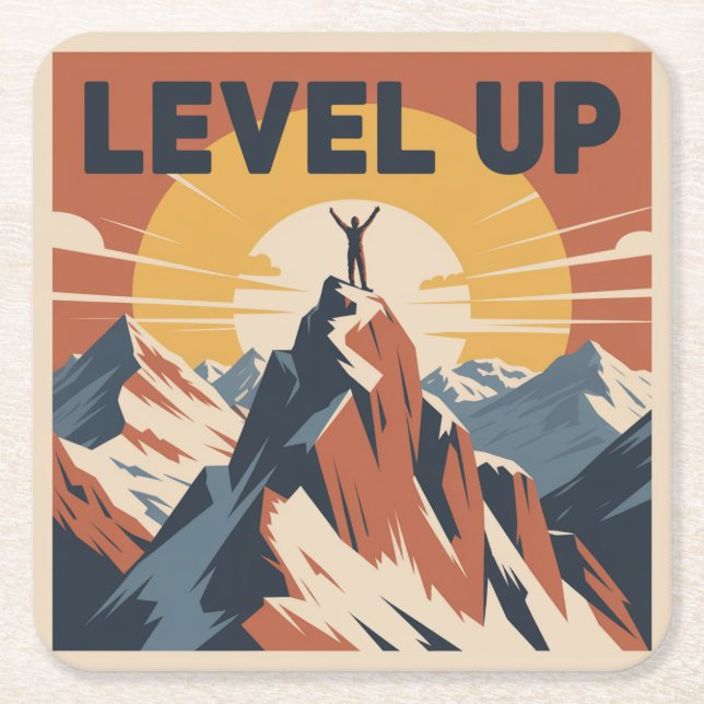 Level Up Square Paper Coaster (Front)