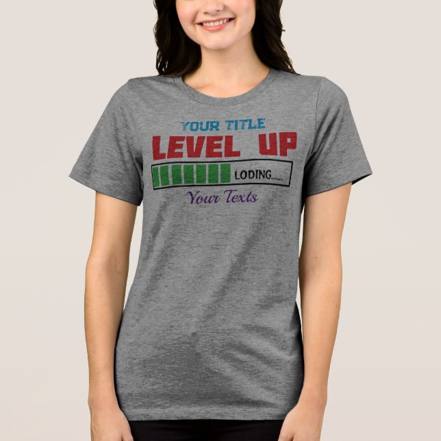 Level Up text with green loading progress Tri-Blend Shirt (Front)