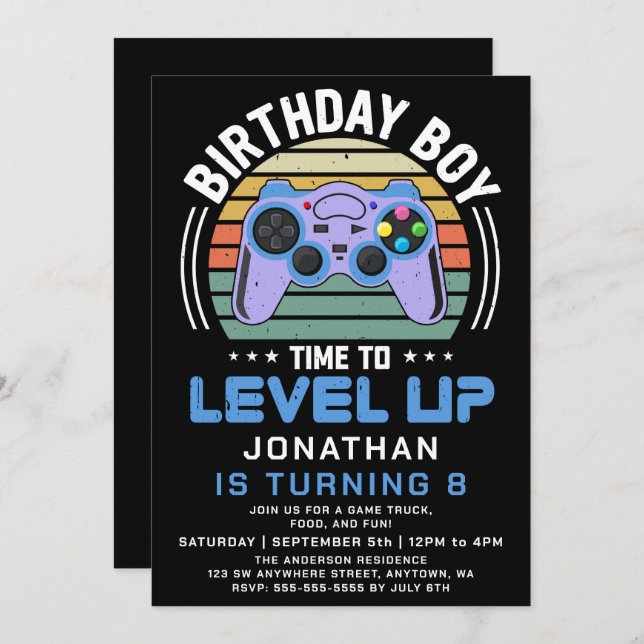 Level Up Video Game Birthday Party Invitation (Front/Back)