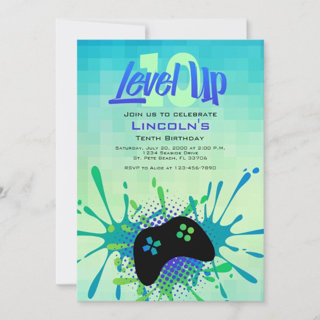 Level Up Video Game Controller Birthday Invitation (Front)