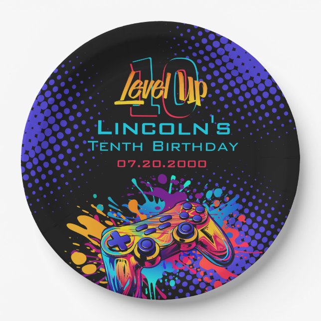 Level Up Video Game Controller Birthday Paper Plate (Front)