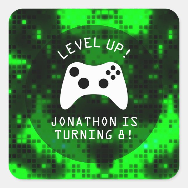 Level Up Video Game Game Truck Birthday Party Square Sticker (Front)