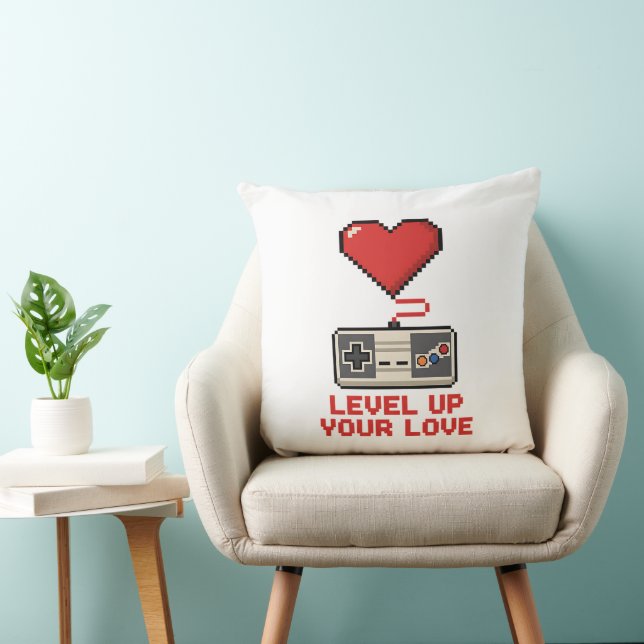 Level Up Your Love, Retro Pixel Gaming Design Cushion (Chair)
