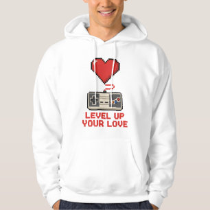 Level Up Your Love, Retro Pixel Gaming Design Hoodie