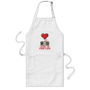 Level Up Your Love, Retro Pixel Gaming Design Long Apron