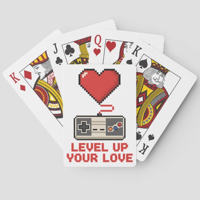 Level Up Your Love, Retro Pixel Gaming Design Playing Cards (Back)