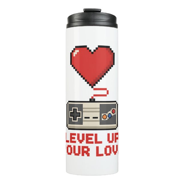 Level Up Your Love, Retro Pixel Gaming Design Thermal Tumbler (Front)