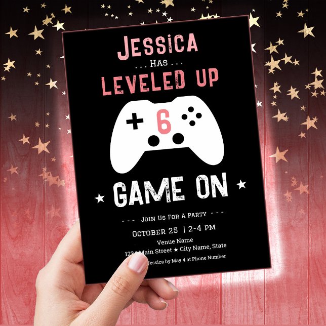 LEVELED Up 6th Birthday Girl Gamer Invitation (Creator Uploaded)