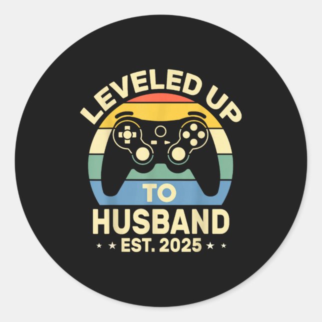 Leveled Up Husband 2025 Funny Classic Round Sticker (Front)