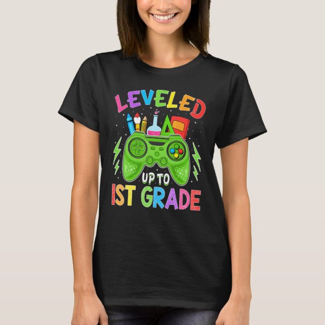 Leveled Up To 1st Grade Gamer Back To School Stude T-Shirt (Front)