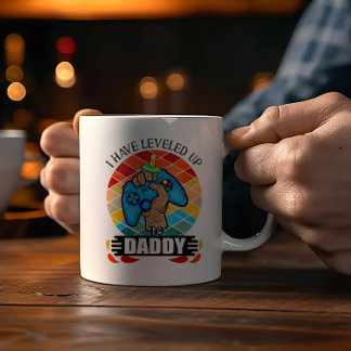 Leveled Up to Daddy, Retro Pregnancy Announcement Coffee Mug