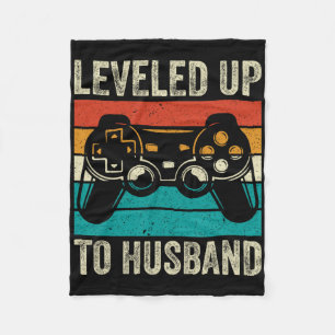 Leveled Up To Husband - Newlywed Groom - Just Marr Fleece Blanket