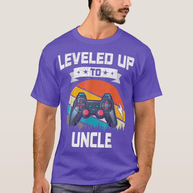 Leveled up to Uncle Video Gamer Gaming T-Shirt (Front)